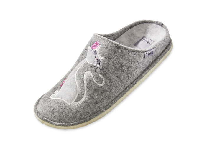 Hausschuhe - Hausschuh mit farblich abgestimmter Katzen-Applikation, in Größe 036 bis 042, in Farbe JEANSBLAU Ansicht 4