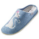 Hausschuhe - Hausschuh mit farblich abgestimmter Katzen-Applikation – Farbe JEANSBLAU – Ansicht 1 Hausschuhe - Hausschuh mit farblich abgestimmter Katzen-Applikation, in Größe 036 bis 042, in Farbe ORANGE – Farbe JEANSBLAU – Ansicht 1