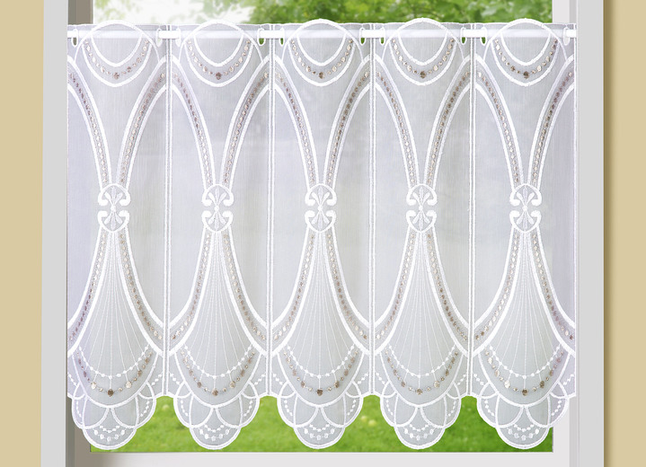 Kurzgardinen - Kurzstore Gatsby mit echter Stickerei, in Größe 790 (45x125 cm) bis 859 (60x155 cm), in Farbe WEISS-TAUPE