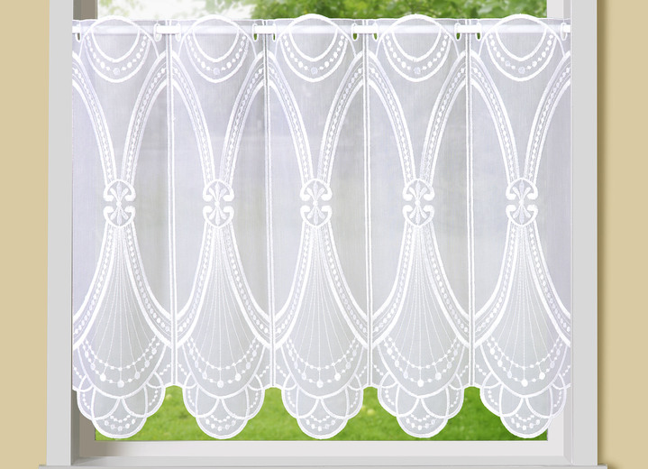 Kurzgardinen - Kurzstore Gatsby mit echter Stickerei, in Größe 790 (45x125 cm) bis 859 (60x155 cm), in Farbe WEISS-WEISS Ansicht 1