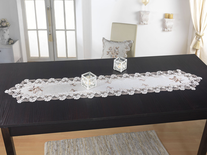 Heimtextilien - Tisch- und Raumdekoration mit Spitzenbordüre, in Größe 100 (Deckchen oval, 30x 45 cm) bis 404 (Kissenbezug, 40x 40 cm), in Farbe BEIGE Ansicht 3