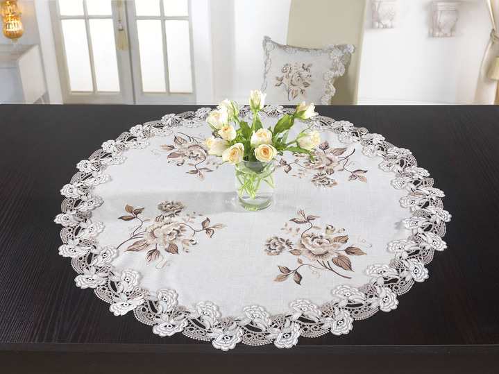 Heimtextilien - Tisch- und Raumdekoration mit Spitzenbordüre, in Größe 100 (Deckchen oval, 30x 45 cm) bis 404 (Kissenbezug, 40x 40 cm), in Farbe BEIGE Ansicht 2