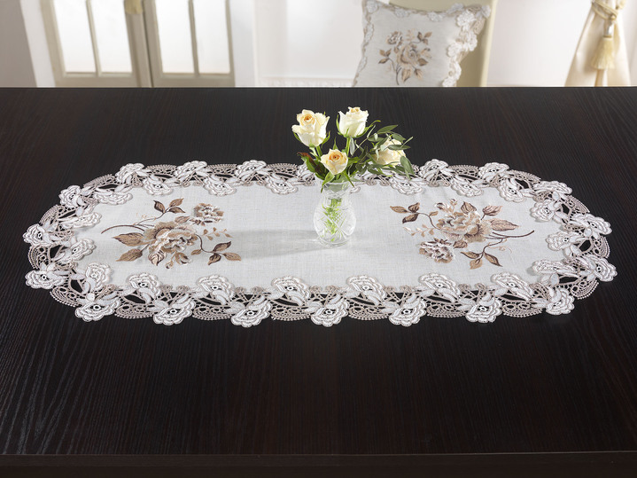 Heimtextilien - Tisch- und Raumdekoration mit Spitzenbordüre, in Größe 100 (Deckchen oval, 30x 45 cm) bis 404 (Kissenbezug, 40x 40 cm), in Farbe BEIGE Ansicht 4