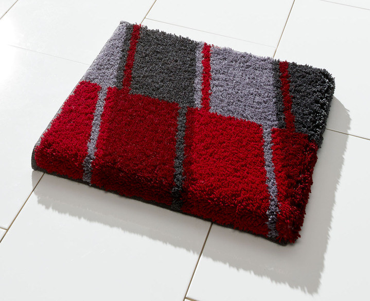 Wohnen - Badgarnitur mit rutschhemmender Rückseite, in Größe 100 (Vorleger halbrund, 50/ 80 cm) bis 112 (WC-Deckelbezug, 47/ 50 cm), in Farbe GRAU-ROT Ansicht 1