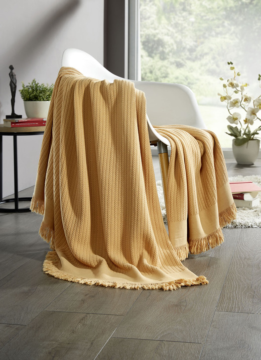 Decken - Wohndecke und Kissenbezug in toller Strickoptik, in Größe 215 (Wohndecke, 150x200 cm) bis 905 (Kissenbezug, 40x 40 cm), in Farbe GOLD Ansicht 4