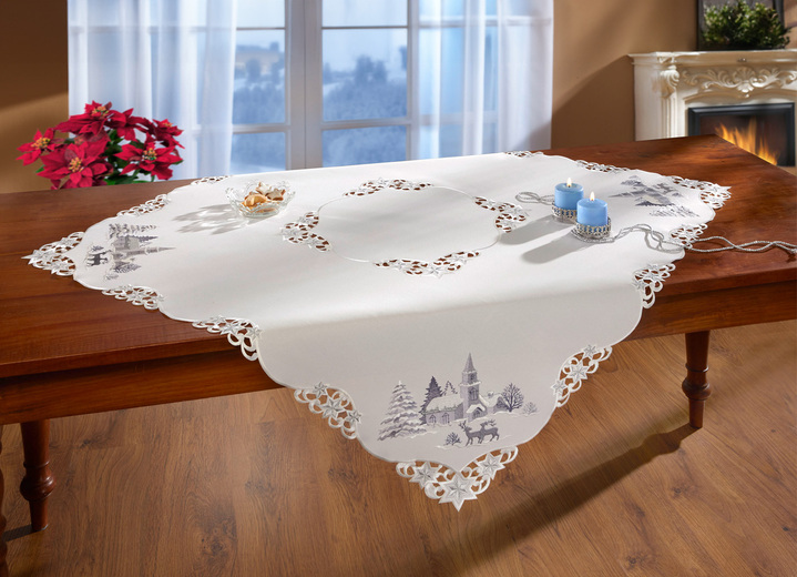 Heimtextilien - Tischdecke mit romantischem Winterdorf-Dessin, in Größe 101 (2x Platzset, 35x 50 cm) bis 404 (Kissenbezug, 40x 40 cm), in Farbe WOLLWEISS Ansicht 3