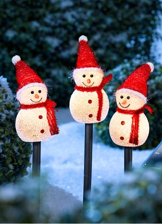 Solar-Stecker Schneemann, 3er-Set