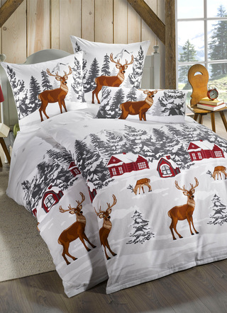 Wohnen - Bettwäsche-Garnitur in Soft-Biber Qualität, in Größe 111 (40x80 cm + 135x200 cm) bis 115 (80x80 cm + 155x220 cm), in Farbe MULTICOLOR