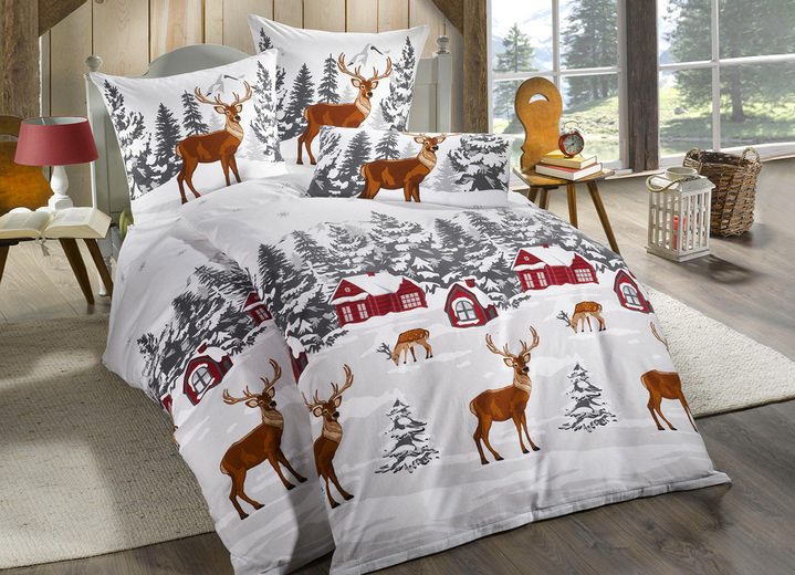 Wohnen - Bettwäsche-Garnitur in Soft-Biber Qualität, in Größe 111 (40x80 cm + 135x200 cm) bis 115 (80x80 cm + 155x220 cm), in Farbe MULTICOLOR Ansicht 2