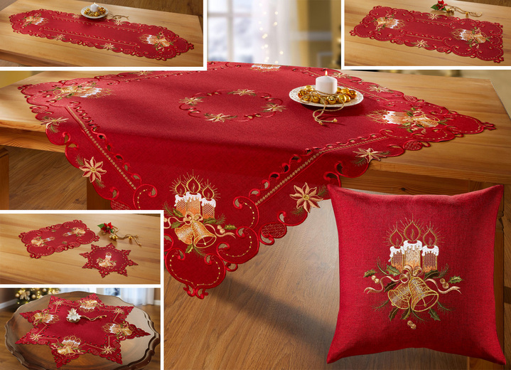 Wohnen - Aufwendig bestickte Tisch- und Raumdekoration, in Größe 130 (2x Platzset, 30x 45 cm ) bis 404 (Kissenbezug, 40x40 cm), in Farbe ROT Ansicht 1
