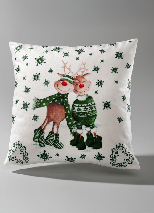 Dekokissen & Hüllen - Kissenbezug mit Rentierpaar in Samtoptik, in Farbe ROT Ansicht 3