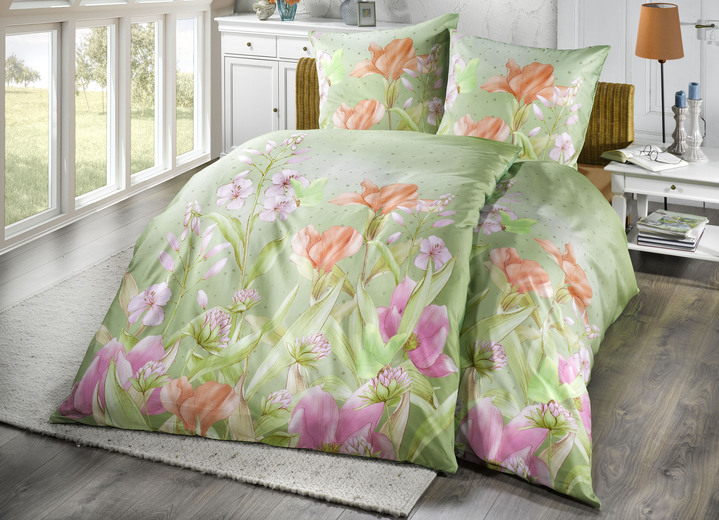 Bettwäschegarnituren - Dormisette Bettwäsche-Garnitur mit floralen Dessin, in Größe 112 (80x80 cm + 135x200 cm) bis 115 (80x80 cm + 155x220 cm), in Farbe BLAU Ansicht 3