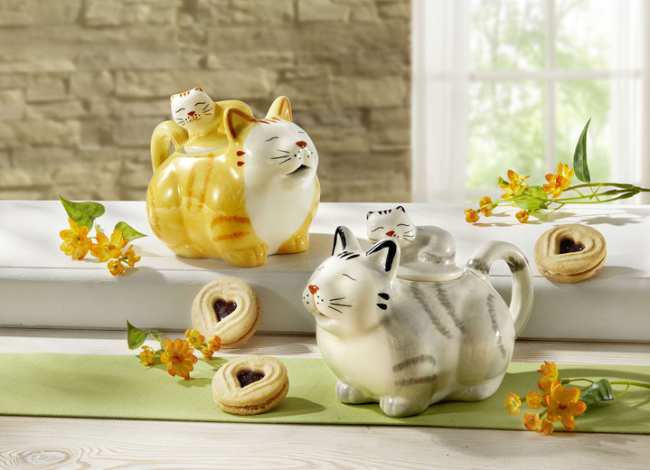 Wohnaccessoires - Tee-Kanne in Katzen-Form, in Farbe WEISS-GRAU Ansicht 1