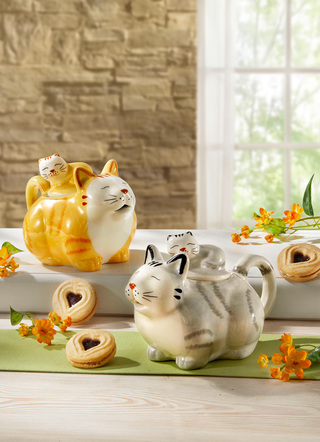 Wohnaccessoires - Tee-Kanne in Katzen-Form, in Farbe WEISS-GRAU