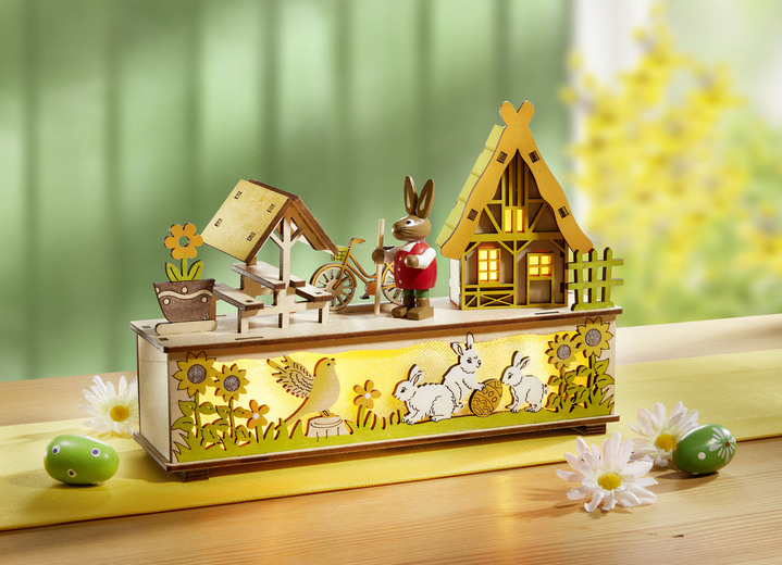 Ostern - Beleuchtete Holzdekoration mit Timerfunktion, in Farbe BUNT