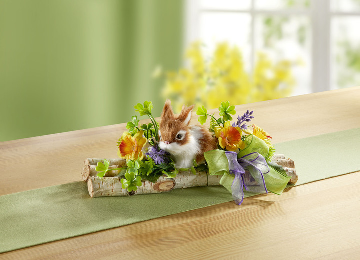 Ostern - Tischgesteck mit kleinen Birkenstämmen, in Farbe GRÜN-GELB-BRAUN Ansicht 1