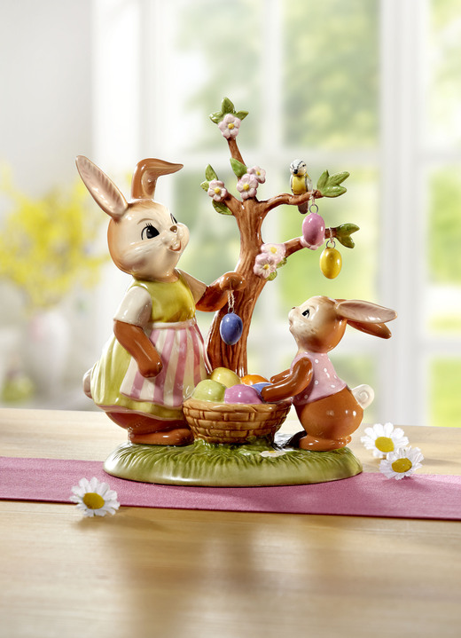 Ostern - Hasenmama mit Kind aus hochwertigem Feinsteingut, in Farbe BUNT