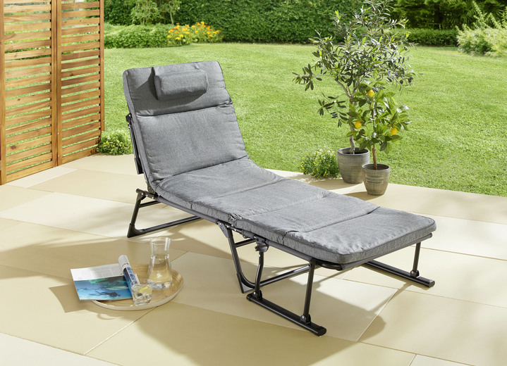 Möbel - Gartenliege 2 in 1 mit zusätzlichem Kopfkissen, in Farbe GRAU-SCHWARZ Ansicht 1
