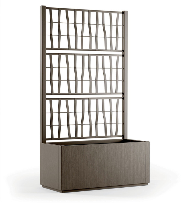 Blumentöpfe & Pflanzgefäße - Pflanzkasten aus recyceltem Polypropylen, in Farbe TAUPE, in Ausführung Mit Spalier, breit Ansicht 1