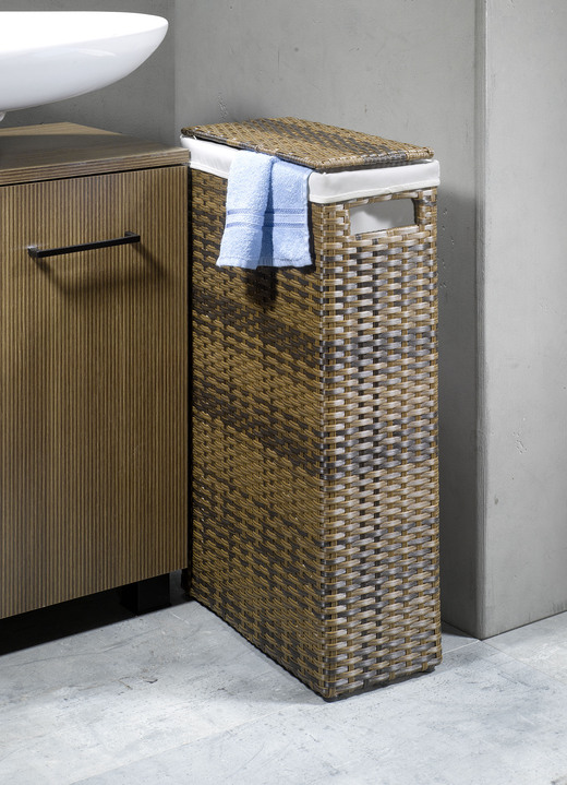 Badezimmermöbel - Wäschekorb mit Polyrattan-Geflecht, in Farbe SCHWARZ Ansicht 2