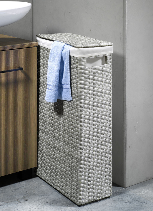 Badezimmermöbel - Wäschekorb mit Polyrattan-Geflecht, in Farbe SCHWARZ Ansicht 4