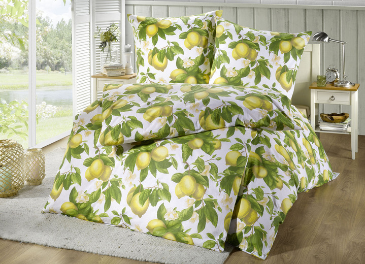 - Beidseitig bedruckte Bettwäsche-Garnitur mit Zitronen-Dessin, in Größe 112 (80x80 cm + 135x200 cm) bis 115 (80x80 cm + 155x220 cm), in Farbe GELB Ansicht 2