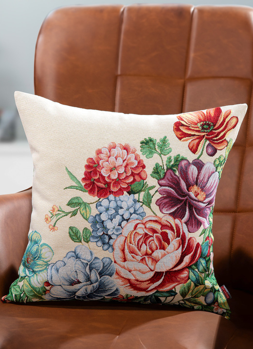 Dekokissen & Hüllen - Gobelin-Kissenbezug Blumen mit Reißverschluss, in Farbe MULTICOLOR Ansicht 1