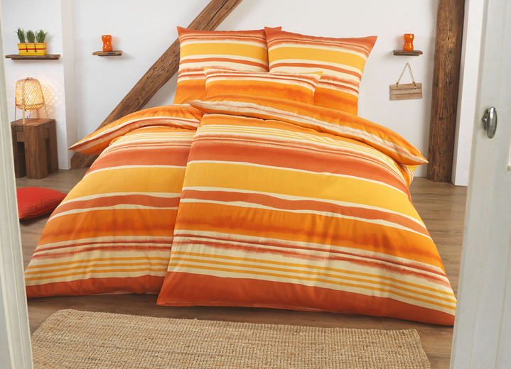 Bettwäschegarnituren - Beidseitig bedruckte Bettwäsche-Garnitur in Polycotton-Qualität, in Größe 111 (40x80 cm + 135x200 cm) bis 115 (80x80 cm + 155x220 cm), in Farbe BEIGE-BRAUN Ansicht 2