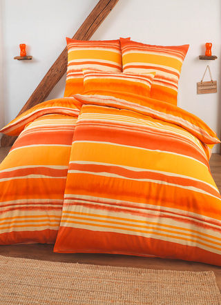 Bettwäschegarnituren - Beidseitig bedruckte Bettwäsche-Garnitur in Polycotton-Qualität, in Größe 111 (40x80 cm + 135x200 cm) bis 115 (80x80 cm + 155x220 cm), in Farbe BEIGE-BRAUN