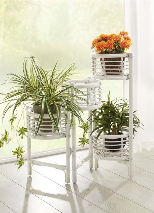 Wohnaccessoires - Blumenständer aus Rattangeflecht, in Farbe WEISS Ansicht 1