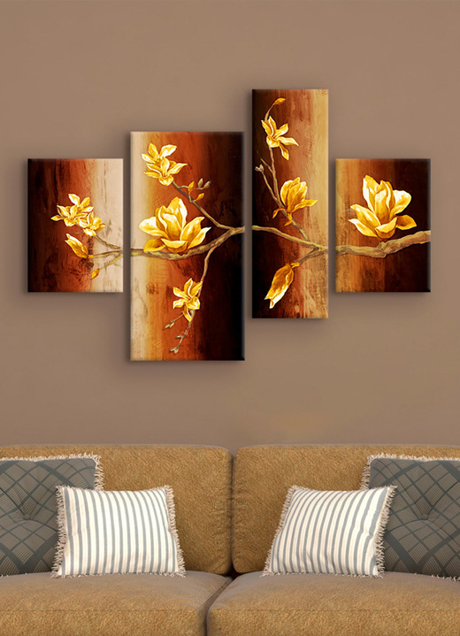 Bilder - Bilder-Set, 4-teilig, Zweig mit Magnolienblüten, in Farbe BRAUN-GOLD Ansicht 1