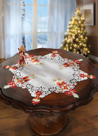 Tischdecken - Tischdecke Stern mit filigraner Stickerei, in Größe 140 (Tischdecke Stern, ø 40 cm) bis 180 (Tischdecke Stern, ø 85 cm), in Farbe WEISS-BUNT