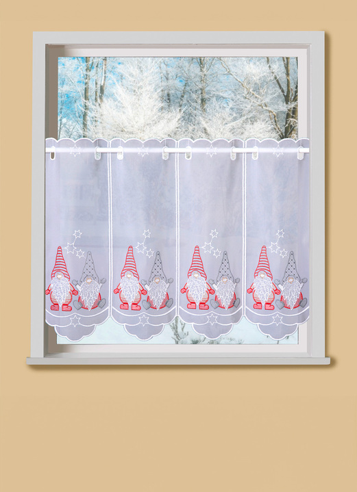 Kurzgardinen - Kurzstore mit gebogtem Abschluss, in Größe 786 (H45xB 96 cm) bis 791 (H45xB160 cm), in Farbe WEISS Ansicht 1