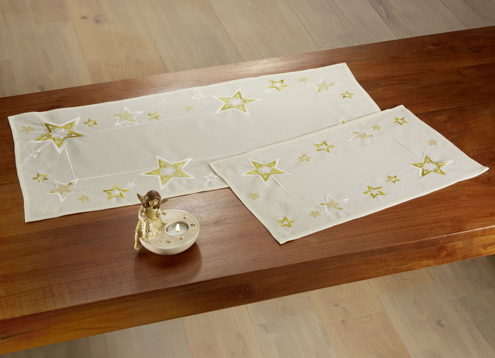 Tischdecken - Tisch- und Raumdekoration, in Größe 101 (Deckchen, 35x 50 cm) bis 404 (Kissenbezug, 40x 40 cm), in Farbe CREME-GOLD Ansicht 2