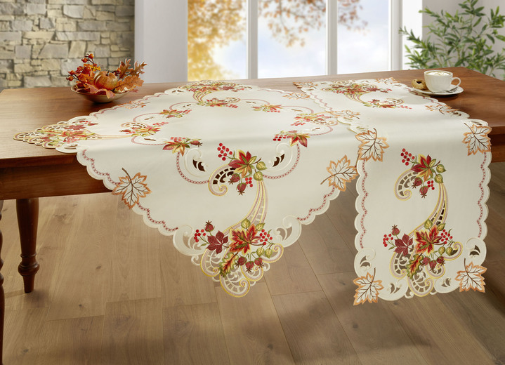 Heimtextilien - Farbenfroh bestickte Tisch- und Raumdekoration, in Größe 101 (Deckchen, 35x 50 cm) bis 404 (Kissenbezug, 40x 40 cm), in Farbe ECRU-BUNT Ansicht 1