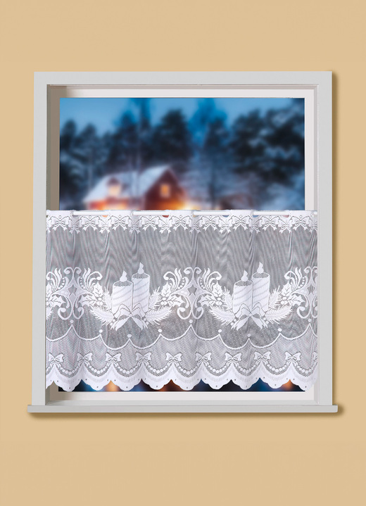 Kurzgardinen - Kurzstore mit Stangendurchzug und gebogtem Abschluss, in Größe 860 (H50xB102 cm) bis 872 (H50xB138 cm), in Farbe WEISS Ansicht 1