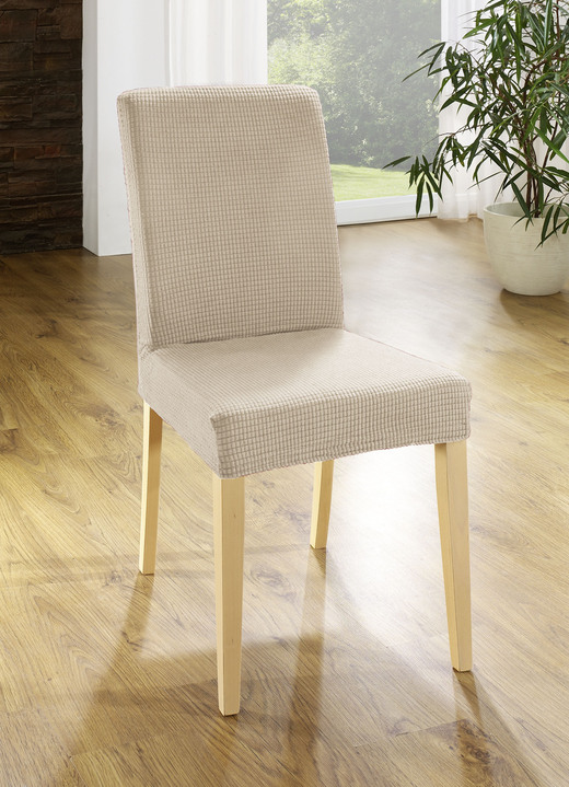 Sessel- & Sofaüberwürfe - Bi-elastische Stretchbezüge aus 92% Baumwolle, in Größe 101 (Sesselbezug) bis 106 (Stuhlbezug), in Farbe BEIGE Ansicht 1