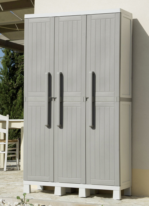 Gartenmöbel - Geräteschrank, 3-türig, in Farbe GRAU, in Ausführung Schrank, groß, 3-türig Ansicht 4