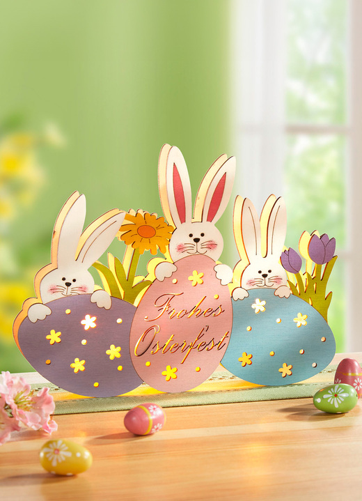 Ostern - Beleuchtete Dekoration aus Holz, in Farbe BUNT