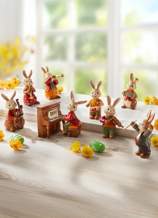 Ostern - Hasenmusiker aus Feinsteingut, in Farbe BUNT, in Ausführung Hase mit Trompete