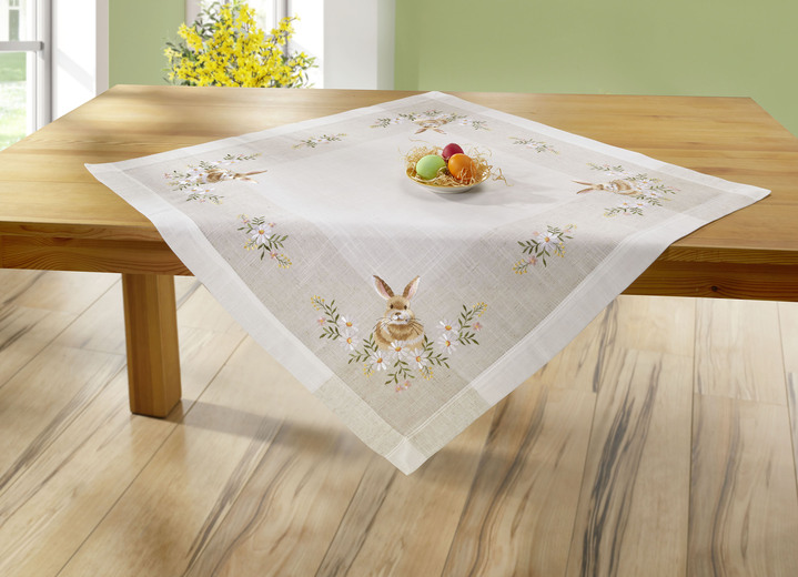 Heimtextilien - Bestickte Tisch- und Raumdekoration mit Osterhasen-Motiv, in Größe 102 (Läufer, 40x 85 cm) bis 404 (Kissenbezug, 40x 40 cm), in Farbe SEKT-BUNT Ansicht 2