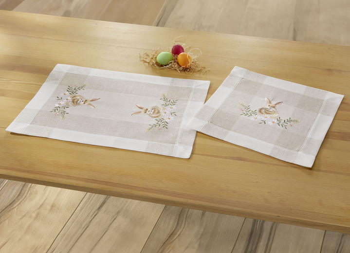 Heimtextilien - Bestickte Tisch- und Raumdekoration mit Osterhasen-Motiv, in Größe 102 (Läufer, 40x 85 cm) bis 404 (Kissenbezug, 40x 40 cm), in Farbe SEKT-BUNT Ansicht 4