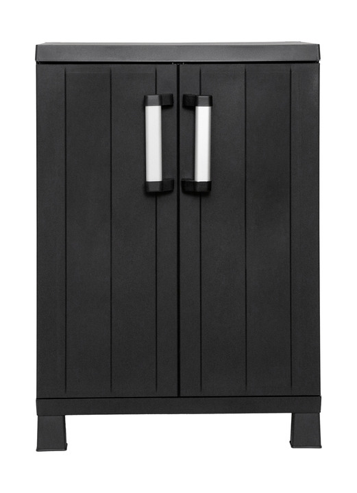 Gartenmöbel - Geräteschrank Garage mit Holzlamellen-Effekt, in Farbe SCHWARZ, in Ausführung klein Ansicht 1