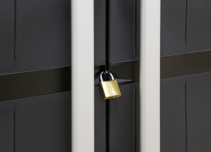 Garten - Geräteschrank Garage mit Holzlamellen-Effekt, in Farbe SCHWARZ, in Ausführung klein Ansicht 14