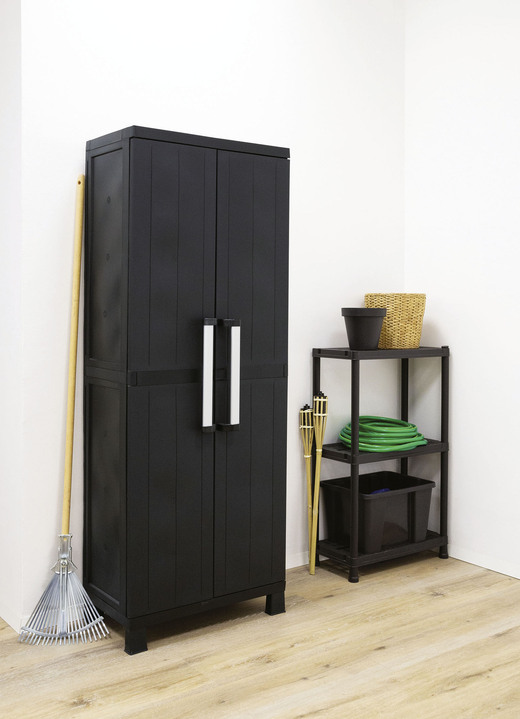 Garten - Geräteschrank Garage mit Holzlamellen-Effekt, in Farbe SCHWARZ, in Ausführung klein Ansicht 16