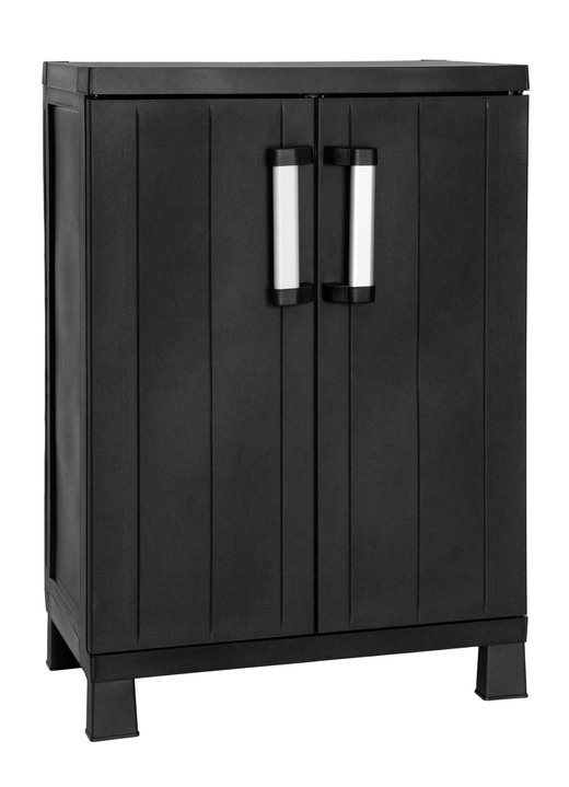 Garten - Geräteschrank Garage mit Holzlamellen-Effekt, in Farbe SCHWARZ, in Ausführung klein Ansicht 2