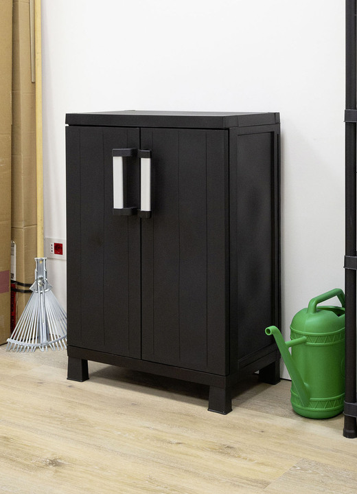 Garten - Geräteschrank Garage mit Holzlamellen-Effekt, in Farbe SCHWARZ, in Ausführung klein Ansicht 9