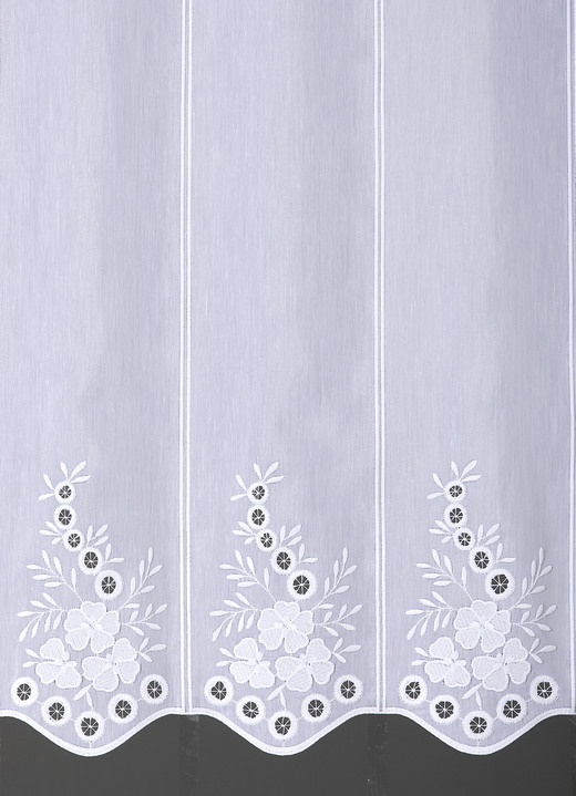 Kurzgardinen - Bestickter Kurzstore mit gebogtem Abschluss, in Größe 661 (H 30xB 95 cm) bis 892 (H120xB125 cm), in Farbe WEISS Ansicht 3