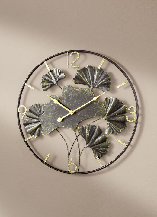 Uhren - Wanduhr mit Ginkgo-Blätterdesign, in Farbe GOLD Ansicht 2