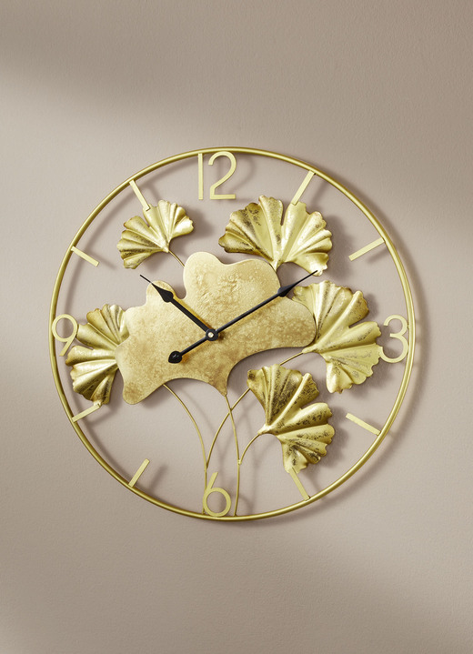 Uhren - Wanduhr mit Ginkgo-Blätterdesign, in Farbe GOLD Ansicht 1